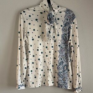 Elegant Cream and Blue Paisley Vintage Blouse